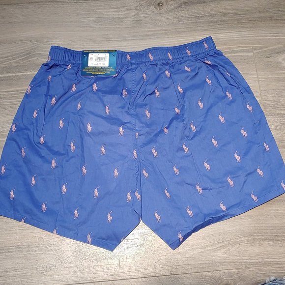 Brand New with Tags -Men's Polo Ralph Lauren Allover Pony Boxer Blue/Pink Medium - Picture 5 of 10